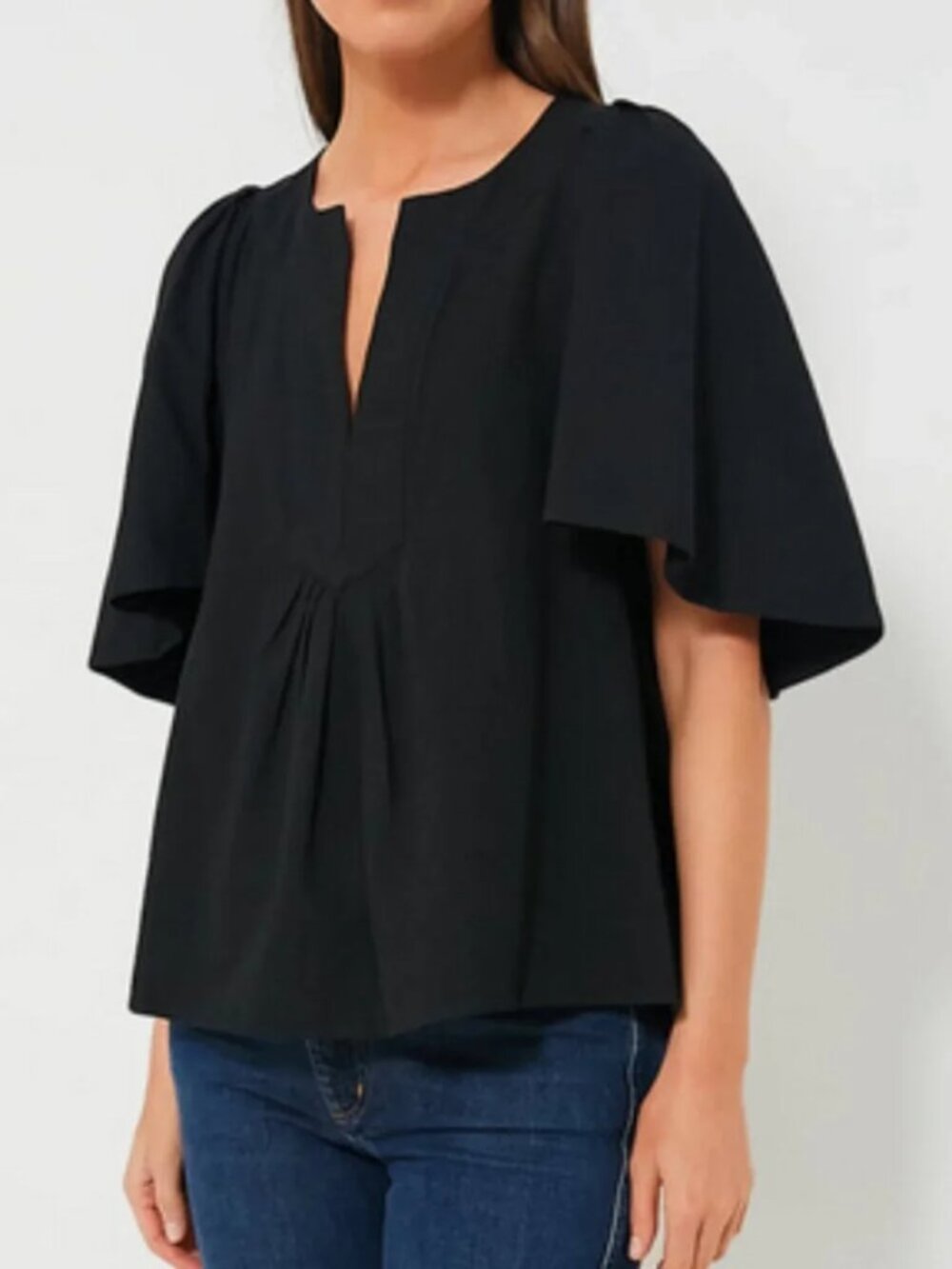 Tuckernuck Pomander Place Finley Top black Flutter Sleeve preppy 100% Cotton Top